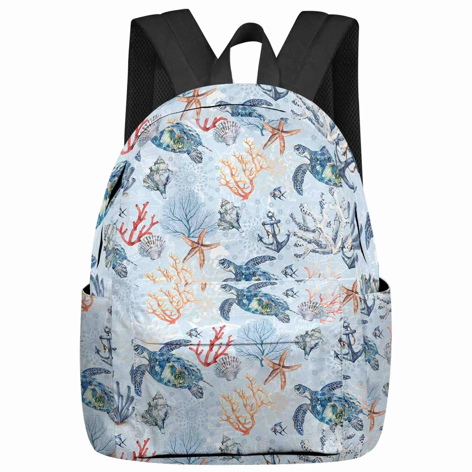 

Summer Ocean Coral Shell Starfish Conch Turtle Large Capacity Multi Pocket Travel Backpacks Schoolbag Women Laptop Rucksack