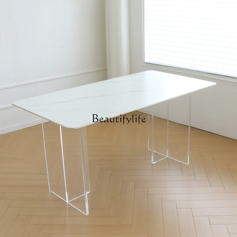 

FG40Acrylic Stone Plate Dining Table Modern Simple and Light Luxury White Suspension Island Table Long Square Table