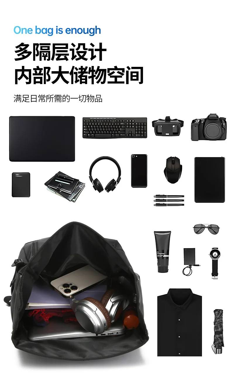 Obrázek 7: Podnikání notebook batoh pro muži, odolný cestovní zaměnit batůžku s USB & brašnářské řemen, outdoorové práce batoh