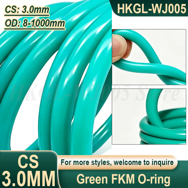 Green FKM O-ring CS 3mm Fluororubber Sealing Gasket High Temperature/Oil Resistance Sealing Ring OD 8-1000mm