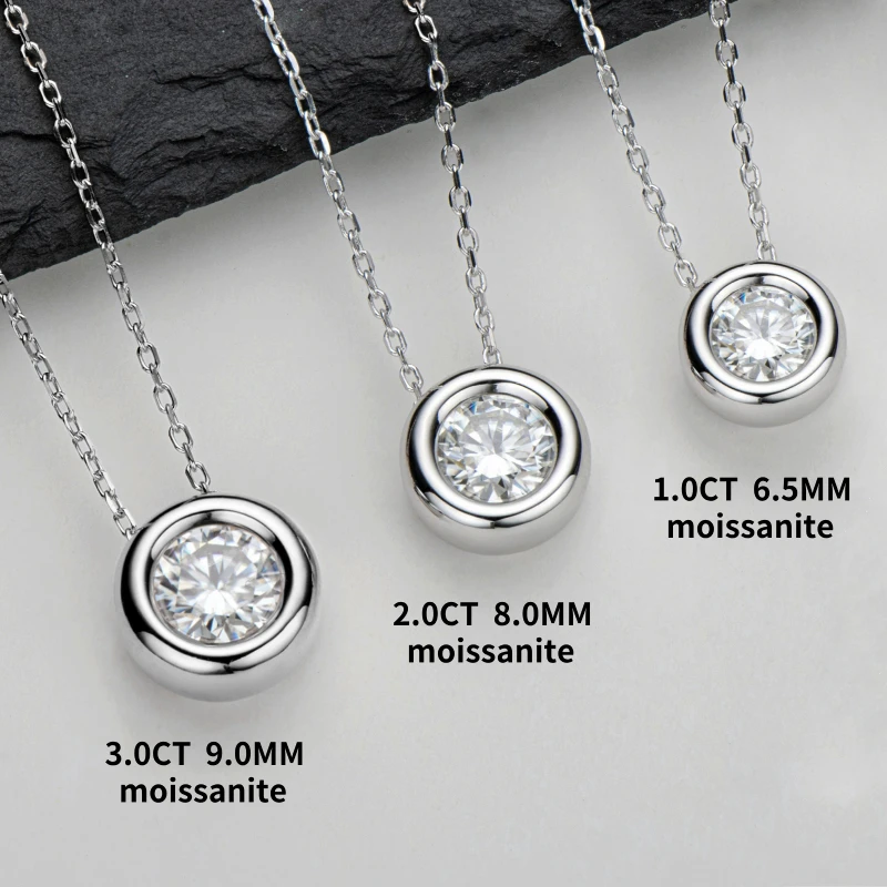 1ct 2ct 3ct D VVS1 Bezel Moissanite Bubble Pendant Necklace for Women Men 100% 925 Silver 18K Rose Gold Plated GRA Jewelry Gift