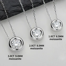 1ct 2ct 3ct D VVS1 Bezel Moissanite Bubble Pendant Necklace for Women Men 100% 925 Silver 18K Rose Gold Plated Fine Jewelry Gift