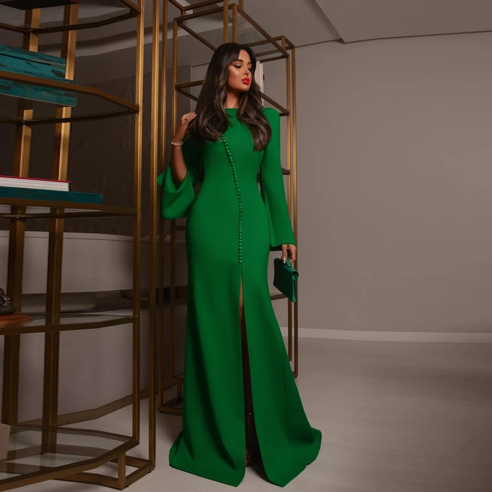 

Welove Green Evening Gowns Saudi Arabia with Flare Sleeves Formal Prom Dress Mermaid Floor Length Vestido De Festa New 2023