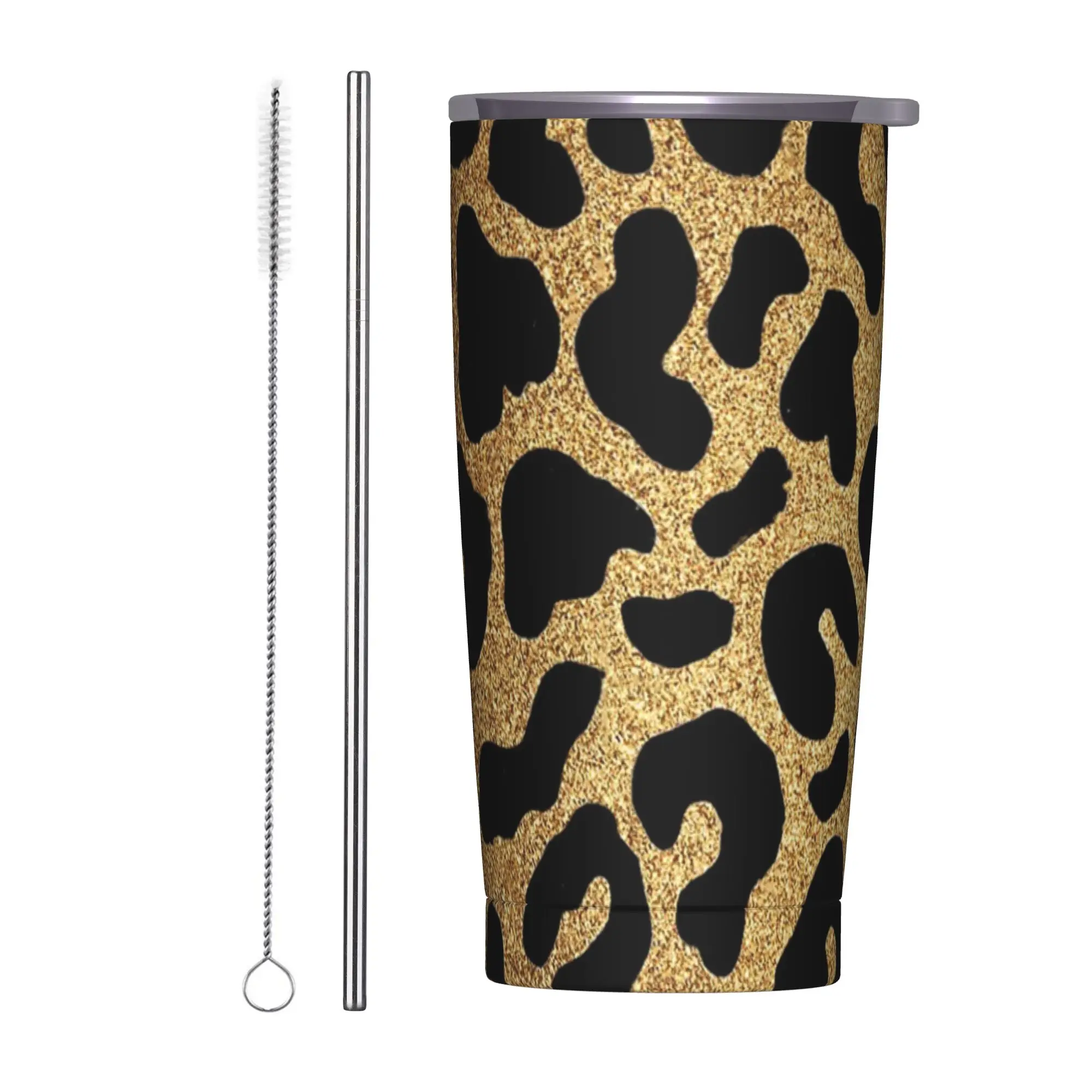 Glitter Leopard Tumbler Vacuum Insulated Tiger King Thermal Cup Vacuum Flask School Mugs Water Bottle, 20oz