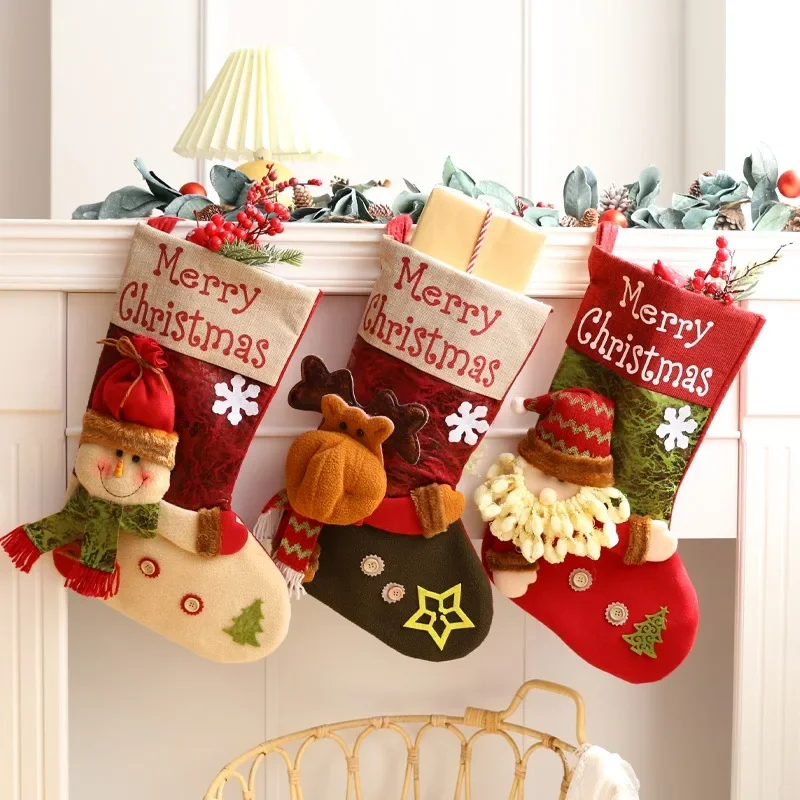 

2024Large Capacity Gift Bag Merry Christmas Hanging Sock for Kid Holiday Stair Handrail Fireplace Xmas Tree New Year Decoration