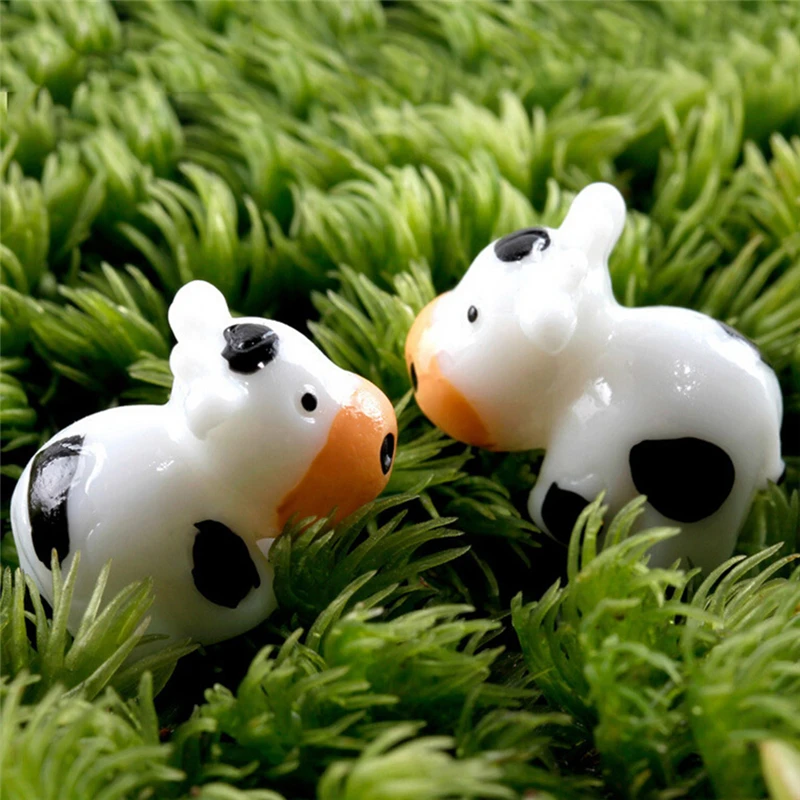 2pcs Cute Milk Cow Miniatures Fairy Garden Decorations Crafts Garden Home Toys