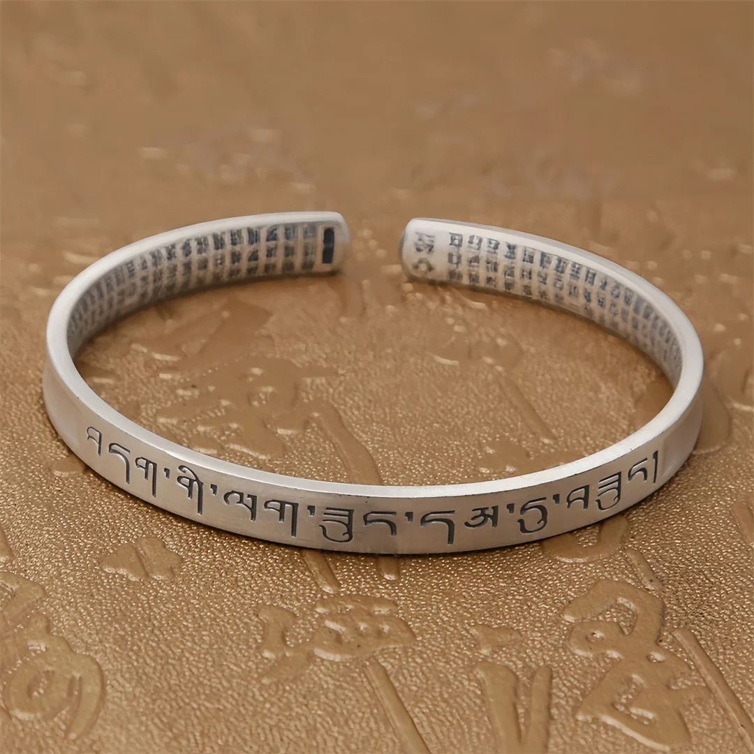 BOCAI New Real S999 Sterling Silver Charms Bracelets for Men Women Antique Medicine Buddha Mantra  Bangle Fine Choice Jewelry