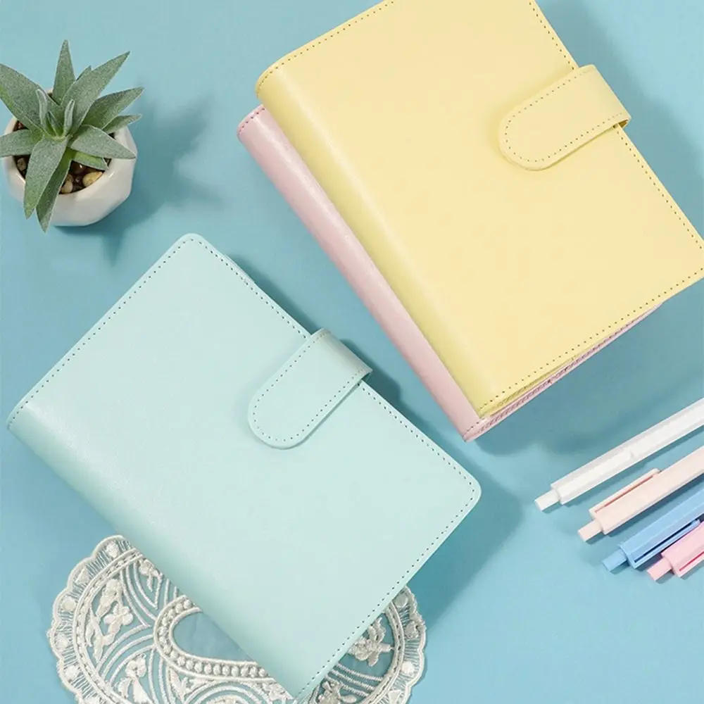 Pu Leather Loose-Leaf Notebook A6 Portable Saving Money Binder Macarone Color with Storage Wallet Planner Organizer