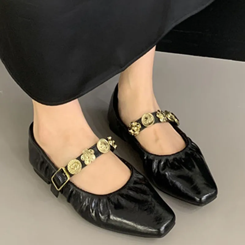 New Fashion Loafers Square Toe Buckle Shoes Women 2024 Autumn Soft Sole Single Shoes Ladies Casual Comfort Mary Jane Flats Shoes