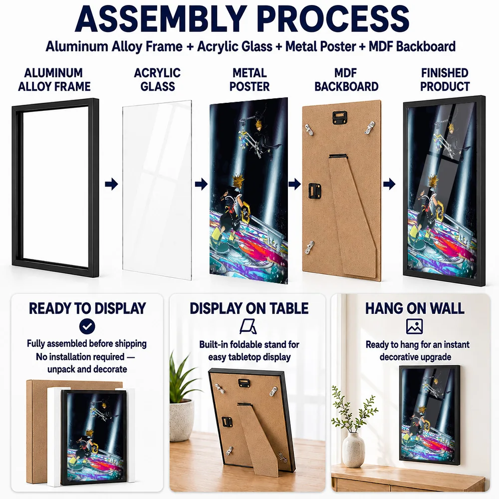 Kingdom Hearts: Sora Vs Roxas Metal Poster With Aluminum Alloy Frame Personalized Photo Epic Fantasy Style Wall Art For Library