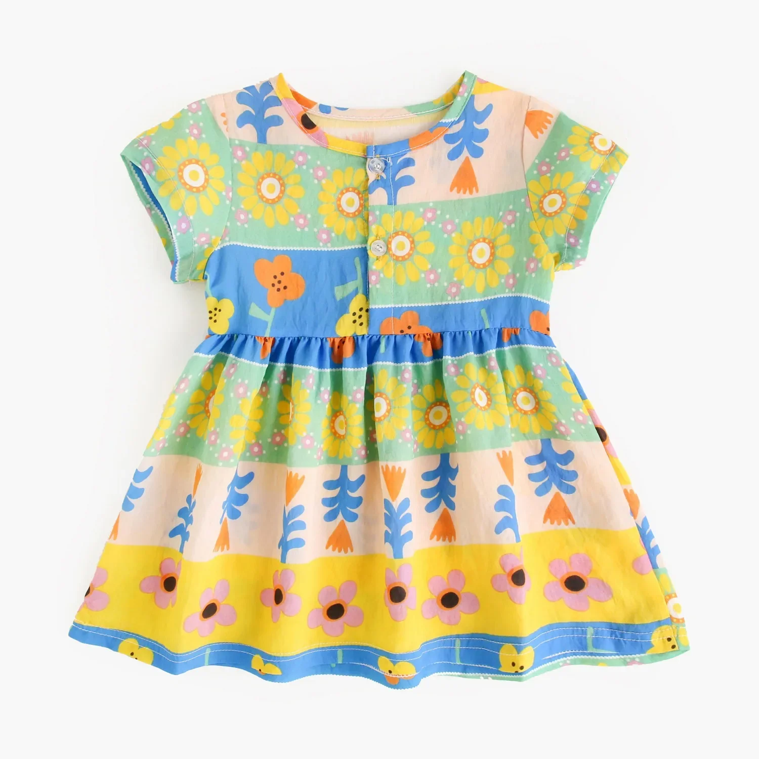 

Baby Girls Summer Fashion Vintage Bohemian Style Beach Floral Short - Sleeve Dress - Korean Style 100% Viscose Girls’ Clothing