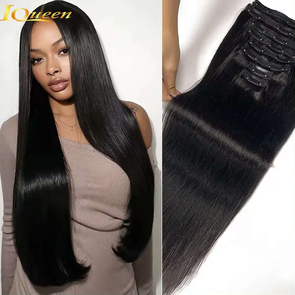 Clip In Hair Extensions Menselijk Haar Braziliaanse Rechte Clip In Natuurlijke Zwarte Kleur Clip Ins Remy Hair 20 22 24 26 Inch Voor Vrouwen