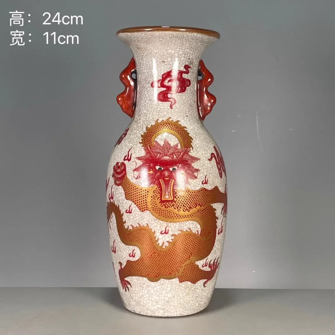 

Antiantique porcelain, antique dragon pattern, double ear vase, home living room decoration, vase decoration, gift giving