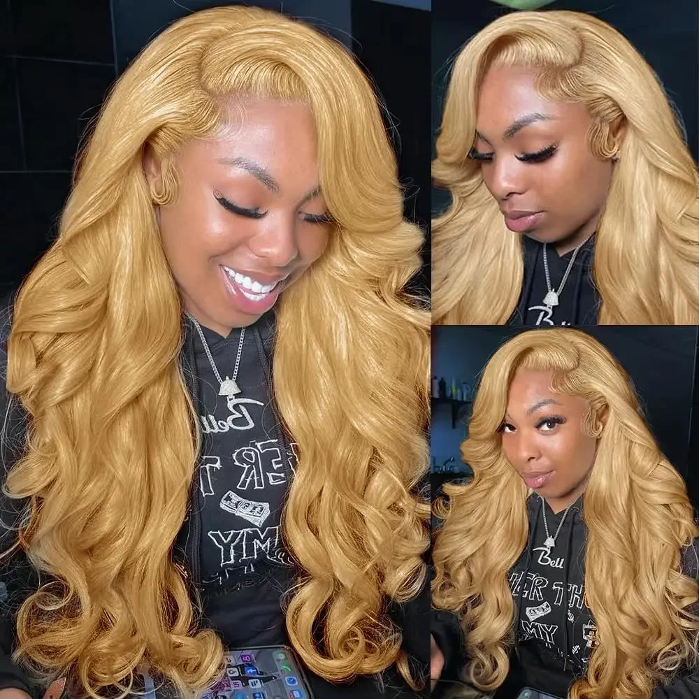 13x4 Lace Frontal Human Hair Wigs 27# Honey Blond Body Wave Wig Vietnamese Colored Loose Water Wave 13x6 HD Lace Front Wig For Women