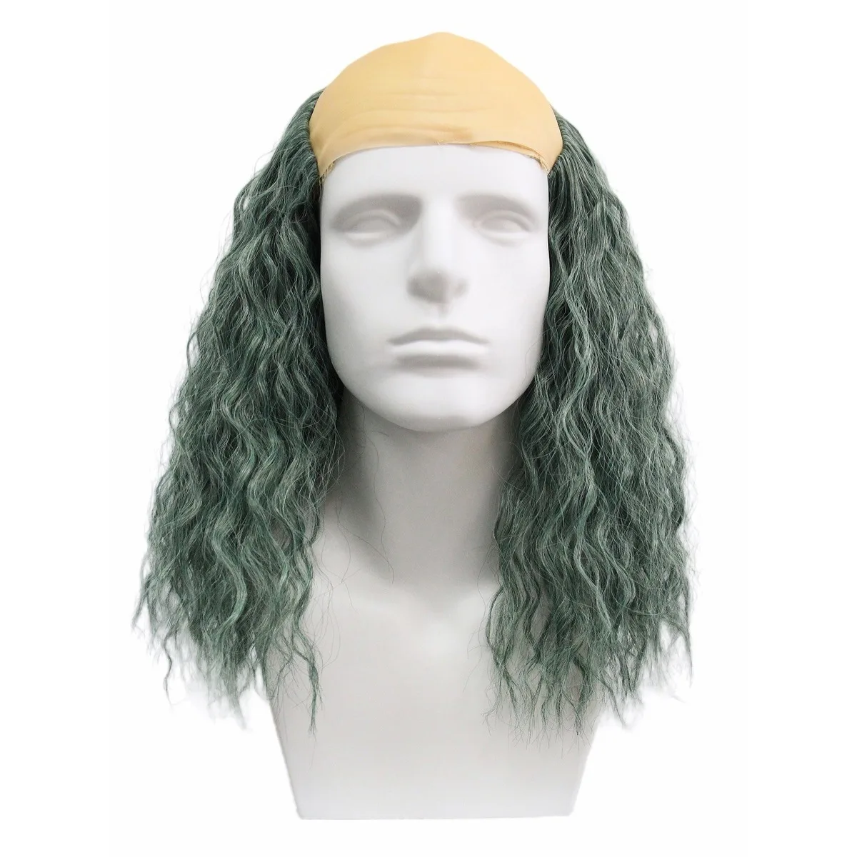 Sage Green Curly Wig – Long Wavy Synthetic Hair with Natural Parting for Fantasy, Witch, Elf, Cosplay & Stage Costume Looks