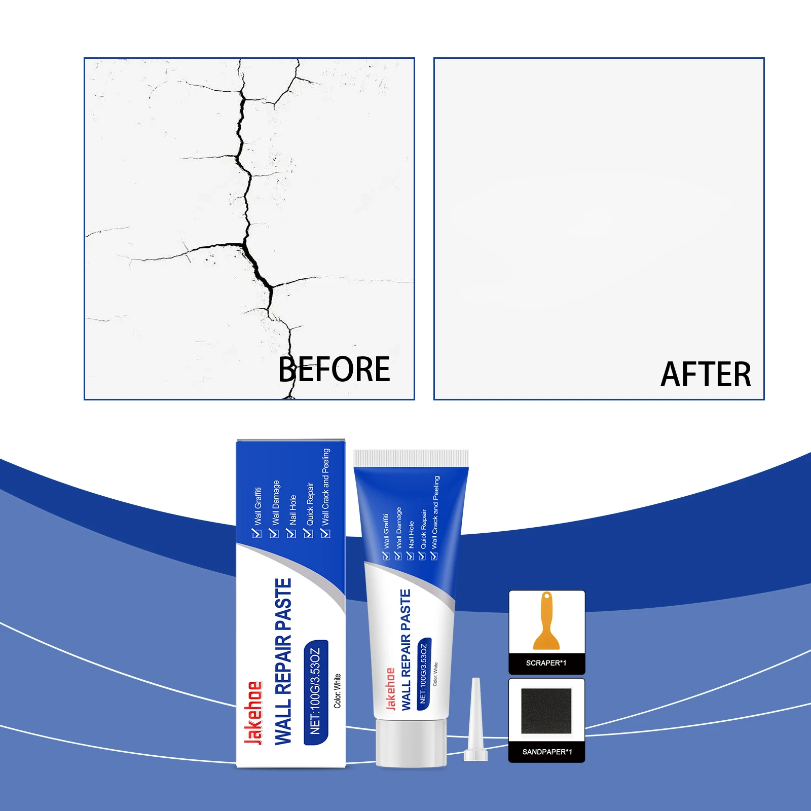 Wall Repair Paste Kit Fill Holes Cracks Graffiti Strong Adhesion Easy DIY Wall Repair with Scraper Sandpaper Restore Kit Tools