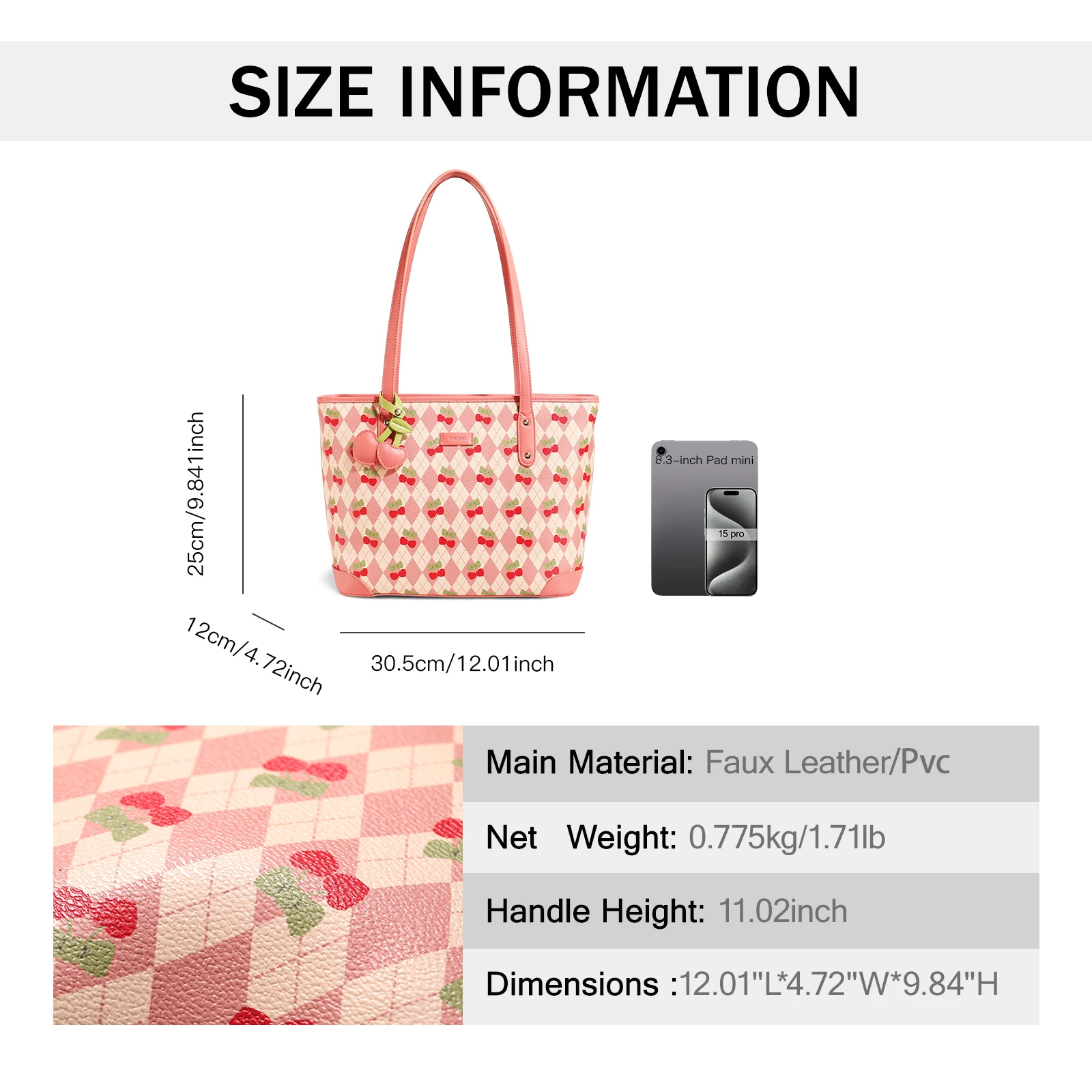 TOUTOU Handbag Women Valentine\'s Day Cherry Tote Bag Large Capacity Pvc Fashion Handbag 2024 New Shoulder Bag Vegetable Bag