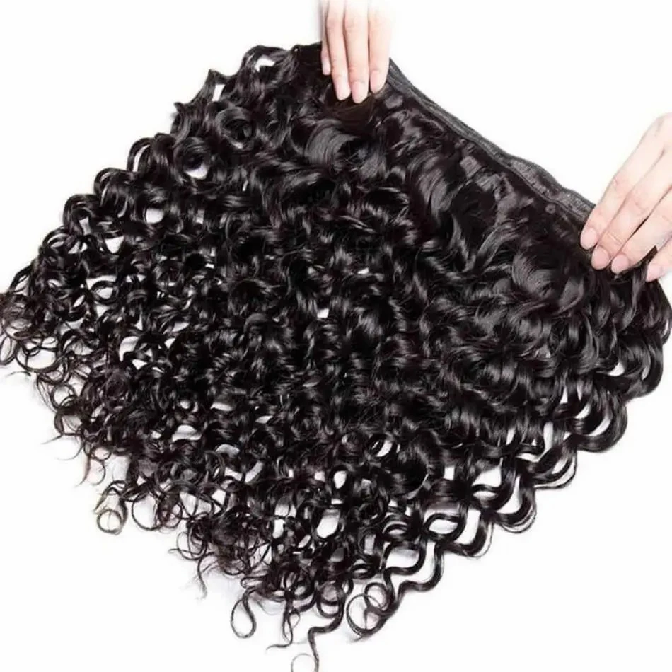 4 Bundles Weave Water Wave Human Hair Bundles Natural Color 8-30 Inch Brazilian 10A Double Bundles Weave Extensions Human Hair