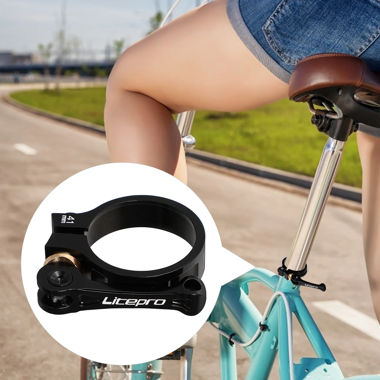 

Aluminum Alloy Seatpost Clamp 41mm for 33.9mm Tube Fine Screw Adjustment Folding Frame Fixing Lock Quick Release Bike Seat