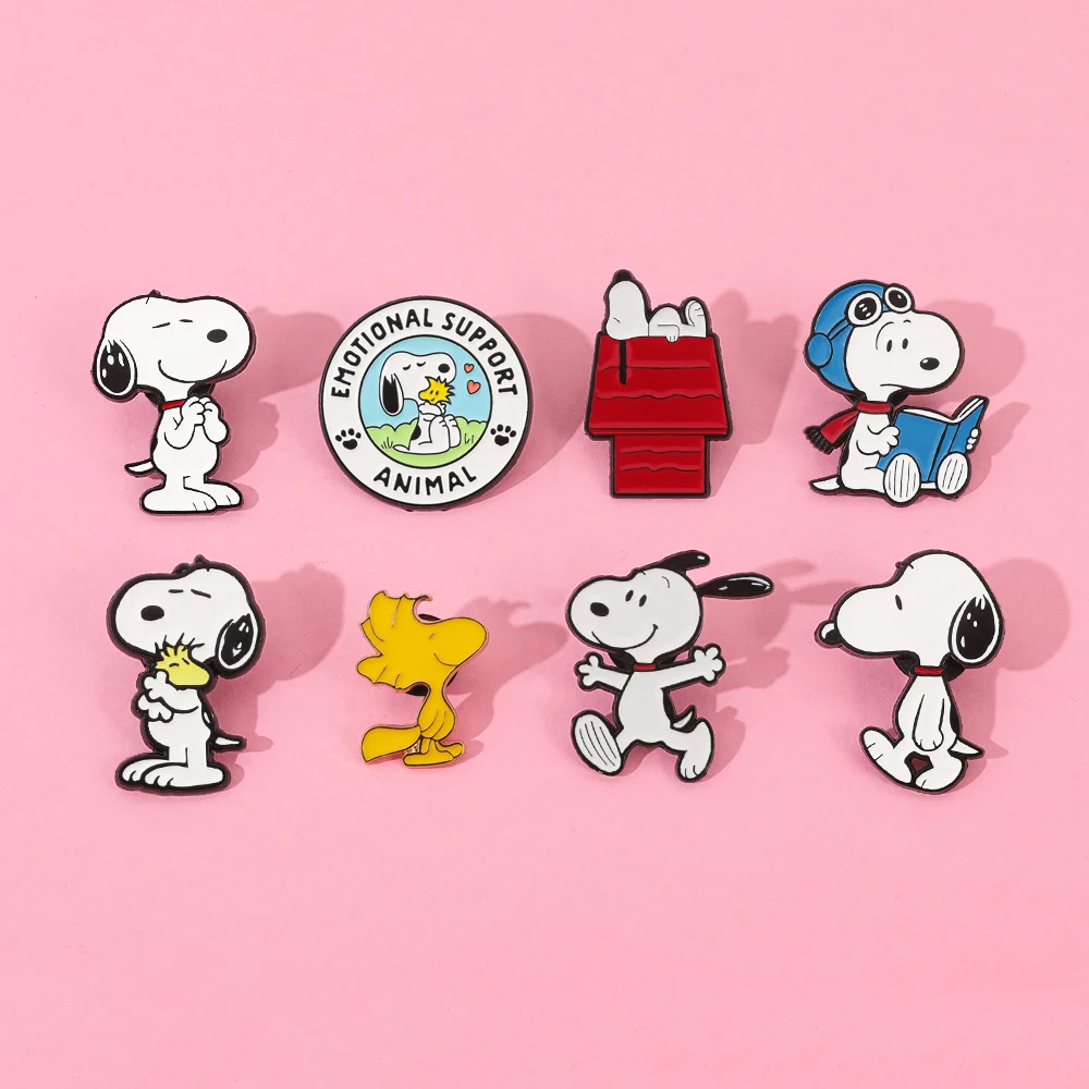 Snoopy Enamel Lapel Pins Cute Cartoon Woodstock Brooch Badges Collectible Dog Character Pins for Backpack Jackets Clothing