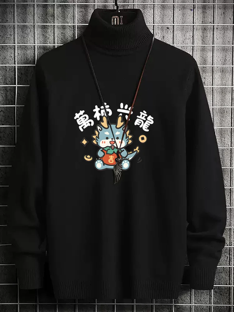 

Thiened High Collar Sweater Men's Fce Lined Casual Knitted irt Warm Slim Fit Autumn Winter Dragon Year Chinese Trend B...