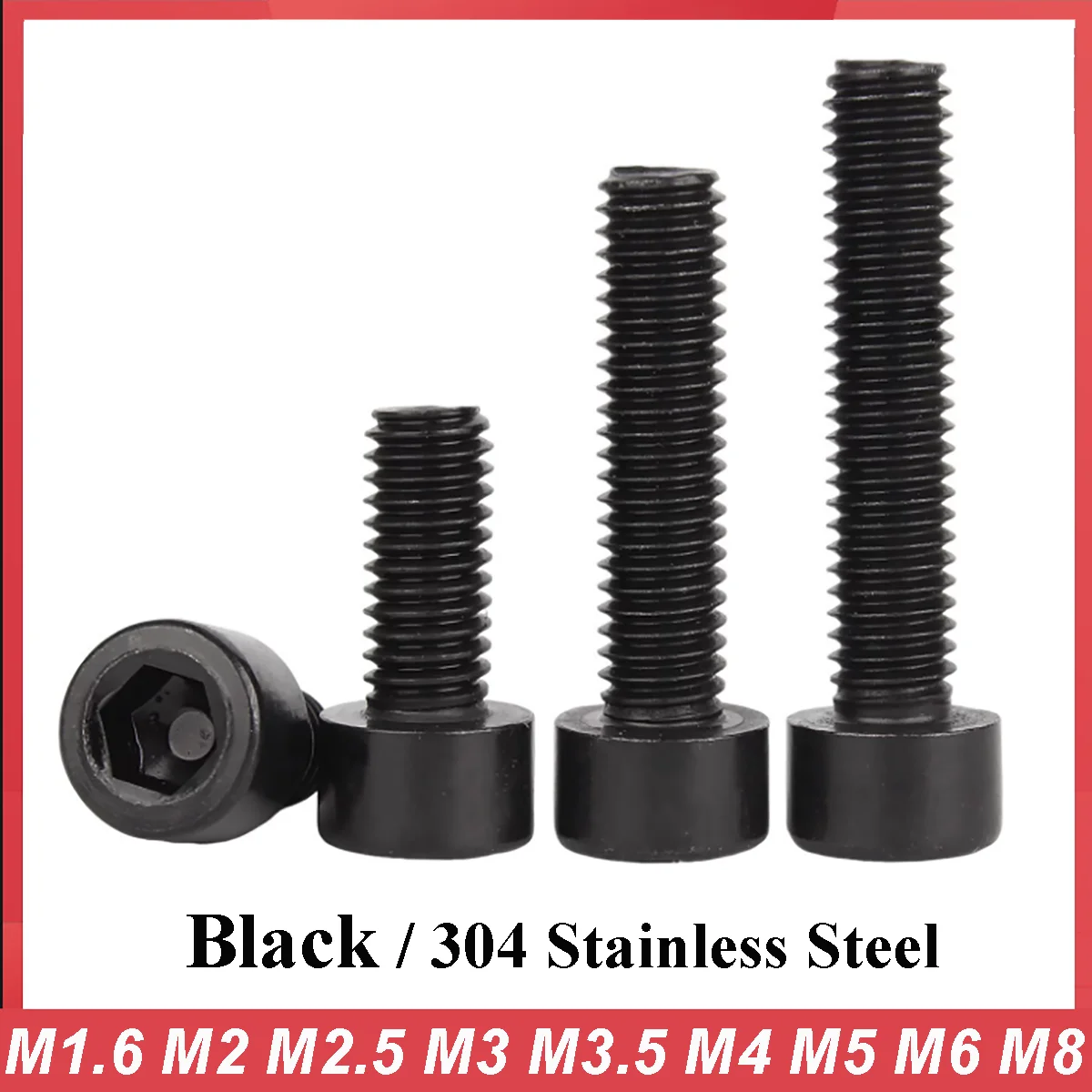 M1.6 M2 M2.5 M3 M3.5 M4 M5 M6 M8 Schwarze 304 Edelstahl DIN912 Sechskant-Innensechskantschrauben mit Glatter Oberfläche