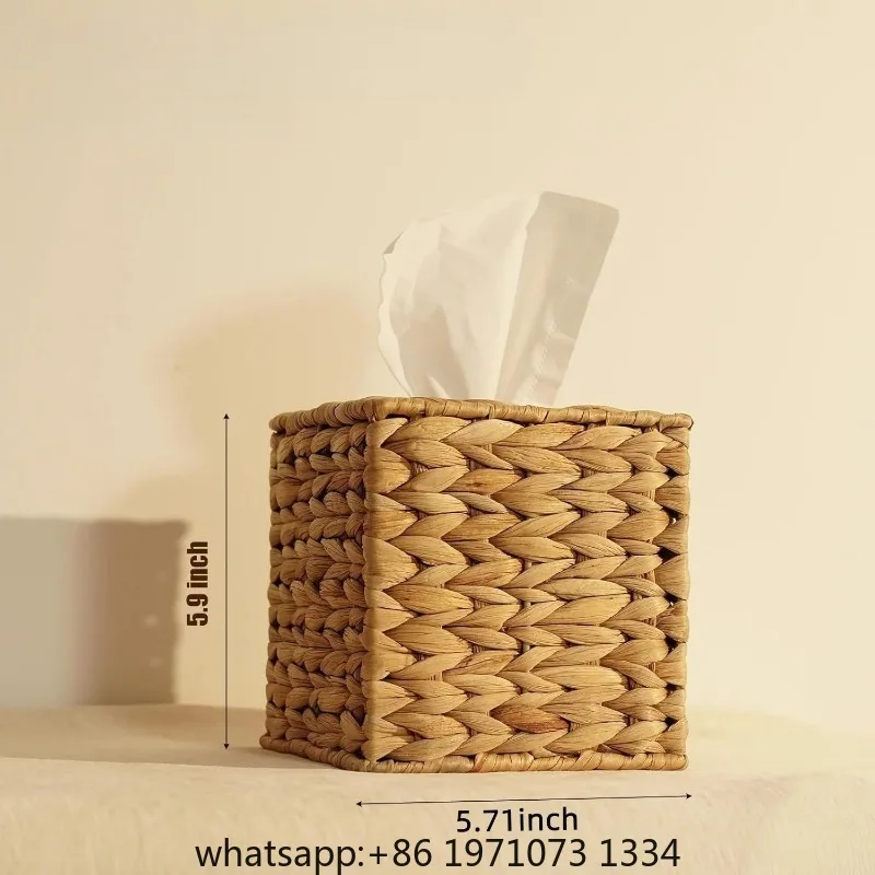 Handwoven Tissue Box Cover, Natural Handmade Wicker Napkin Box Holder, Handcrafted Square Facial Tissue