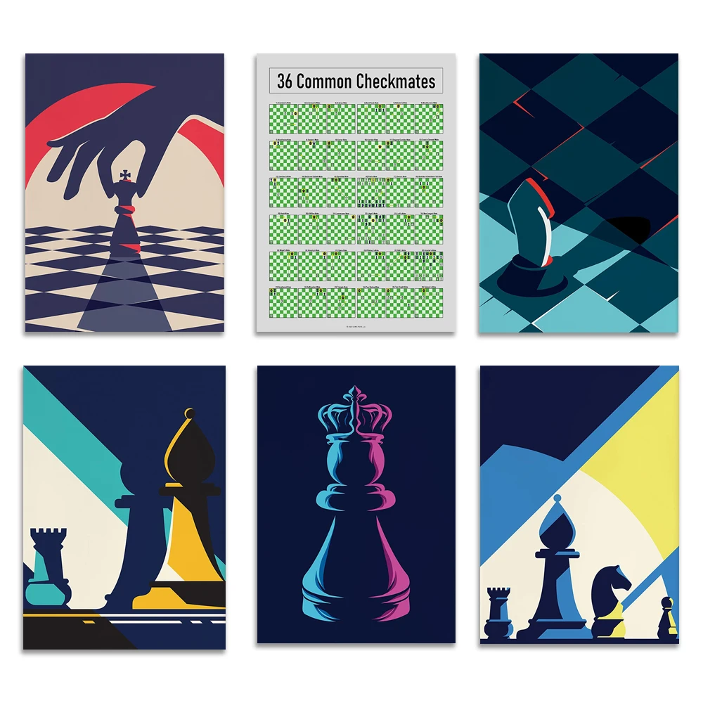 36 Common Checkpoints: Chess Table, Vintage Chess Card Print, Chess Card Room Home Wall Decor Poster