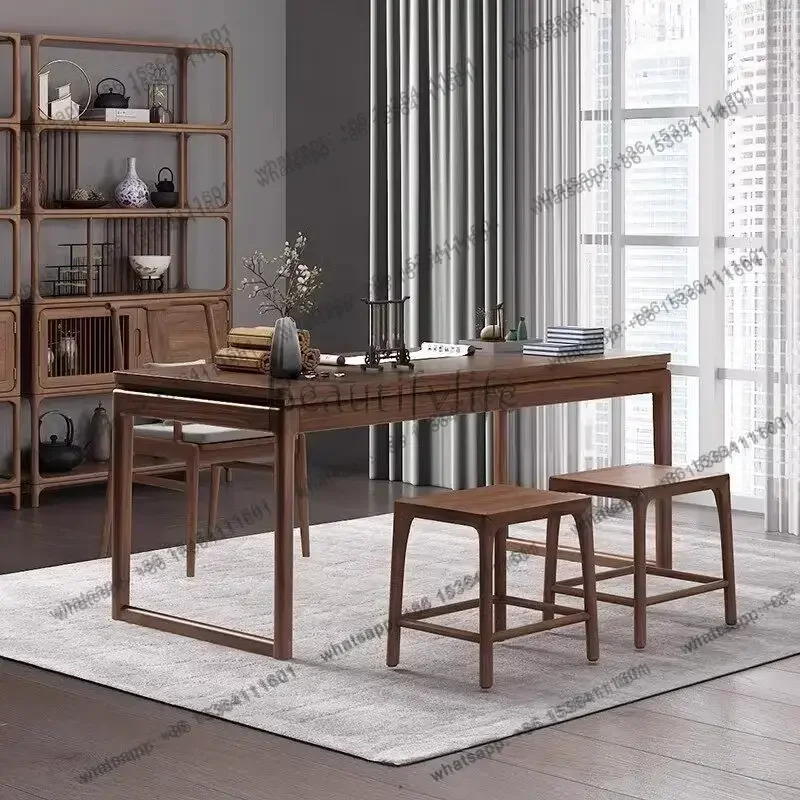 HJ New Chinese-style North American black walnut solid wood desk long strip office home