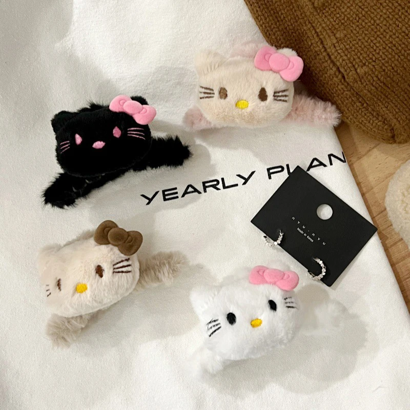 Kawaii Hello Kitty Plush Scrunchies Sanrio KT Cat Hair Claw Elastic Hair Ties Hair Rope Sweet Girl Hairpin Hair Accessories