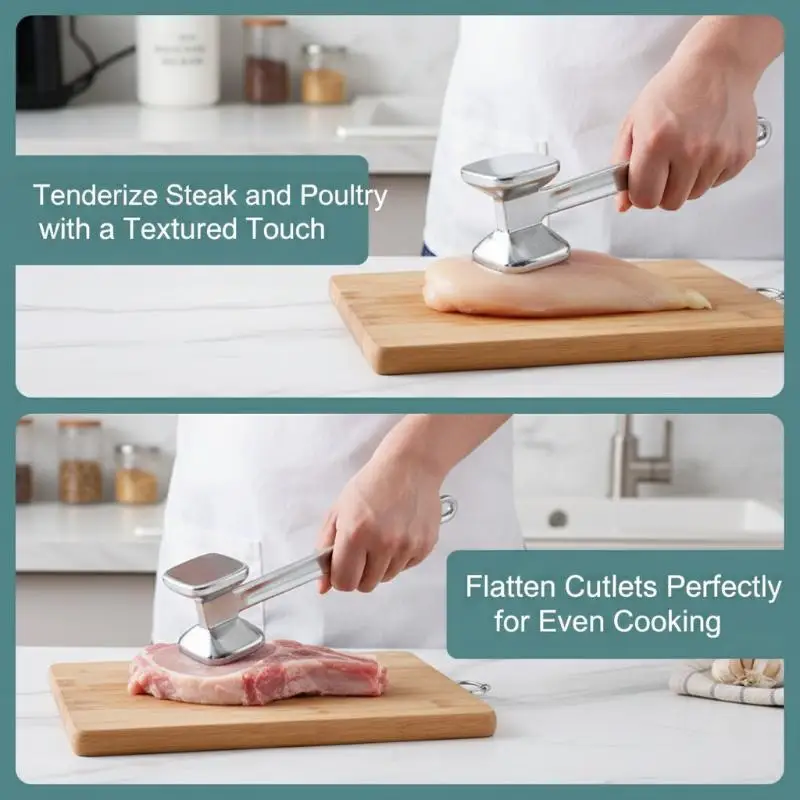 Stainless Steel Meat Tenderizer Hammer Double Sided Fast Softening Meat Mallet Essential Kitchen Gadget For BBQ Steak Cooking