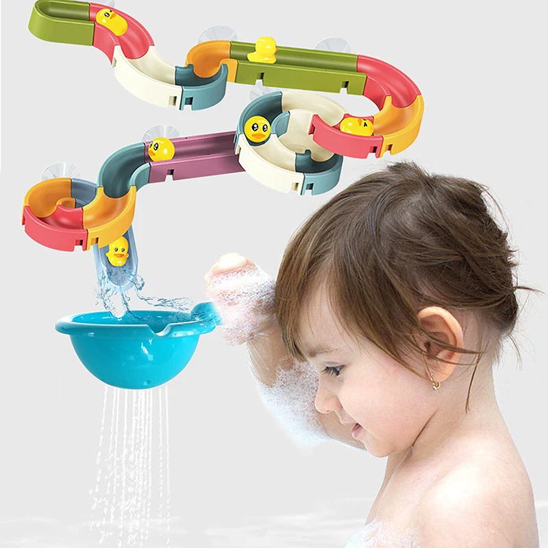 Wall Bathtub Toy Baby Bath Toys  Assembling Slide Wind-Up Duck Slide Bathroom Shower Tracks Water Toys for Toddlers Kids Gifts
