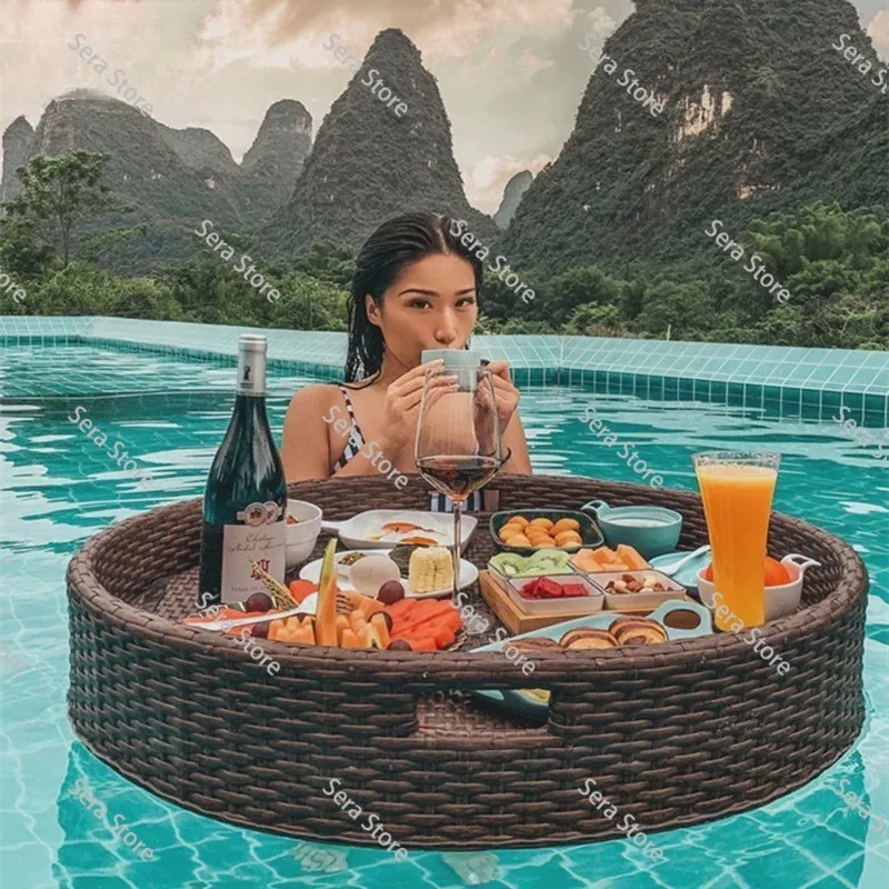 Round rattan heart-shaped basket Water floating tray B & B Hotel Villa Swimming pool Dining plate