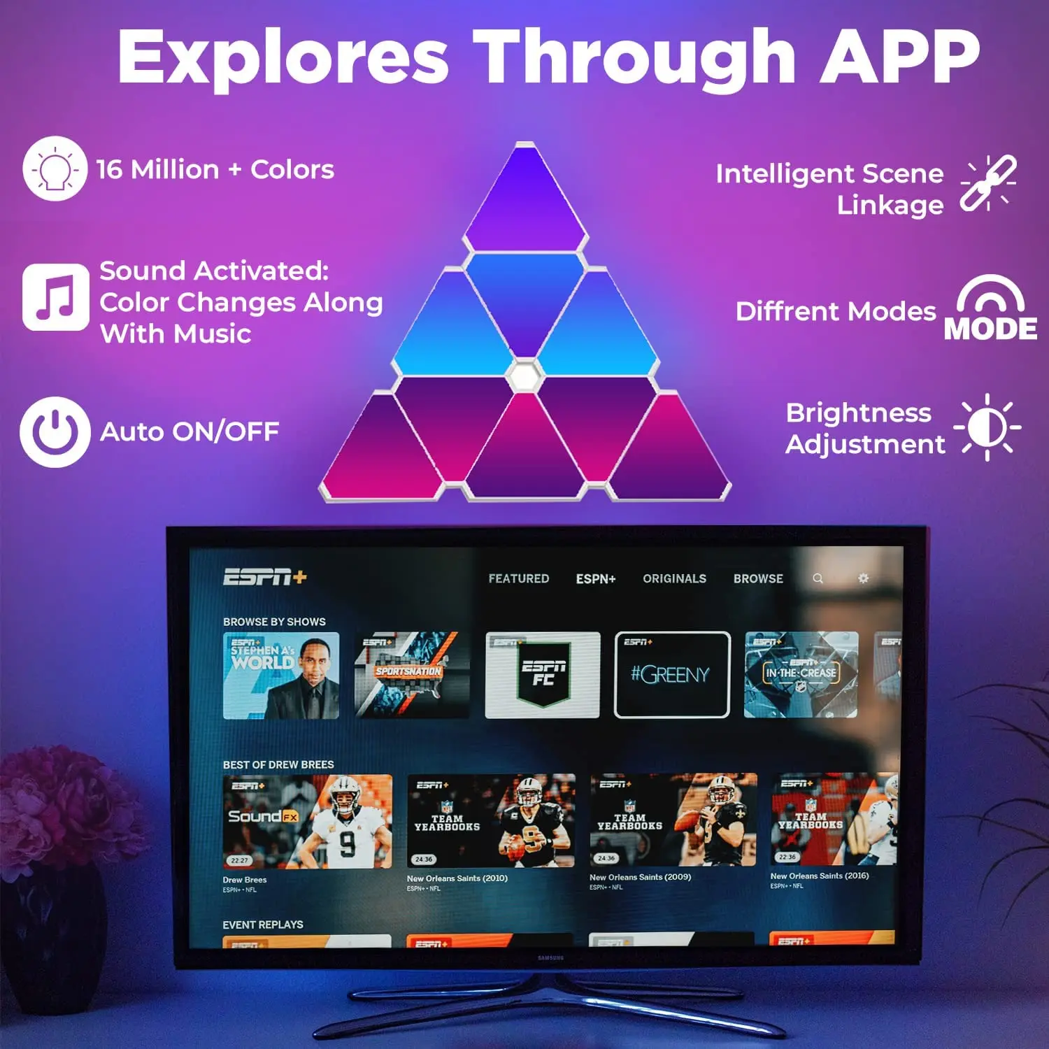 Wifi Bluetooth App Control Music Sync Lamp Ultra Smart Home Lights RGB LED Triangle Hexagonal Game Room Decorative Lighting