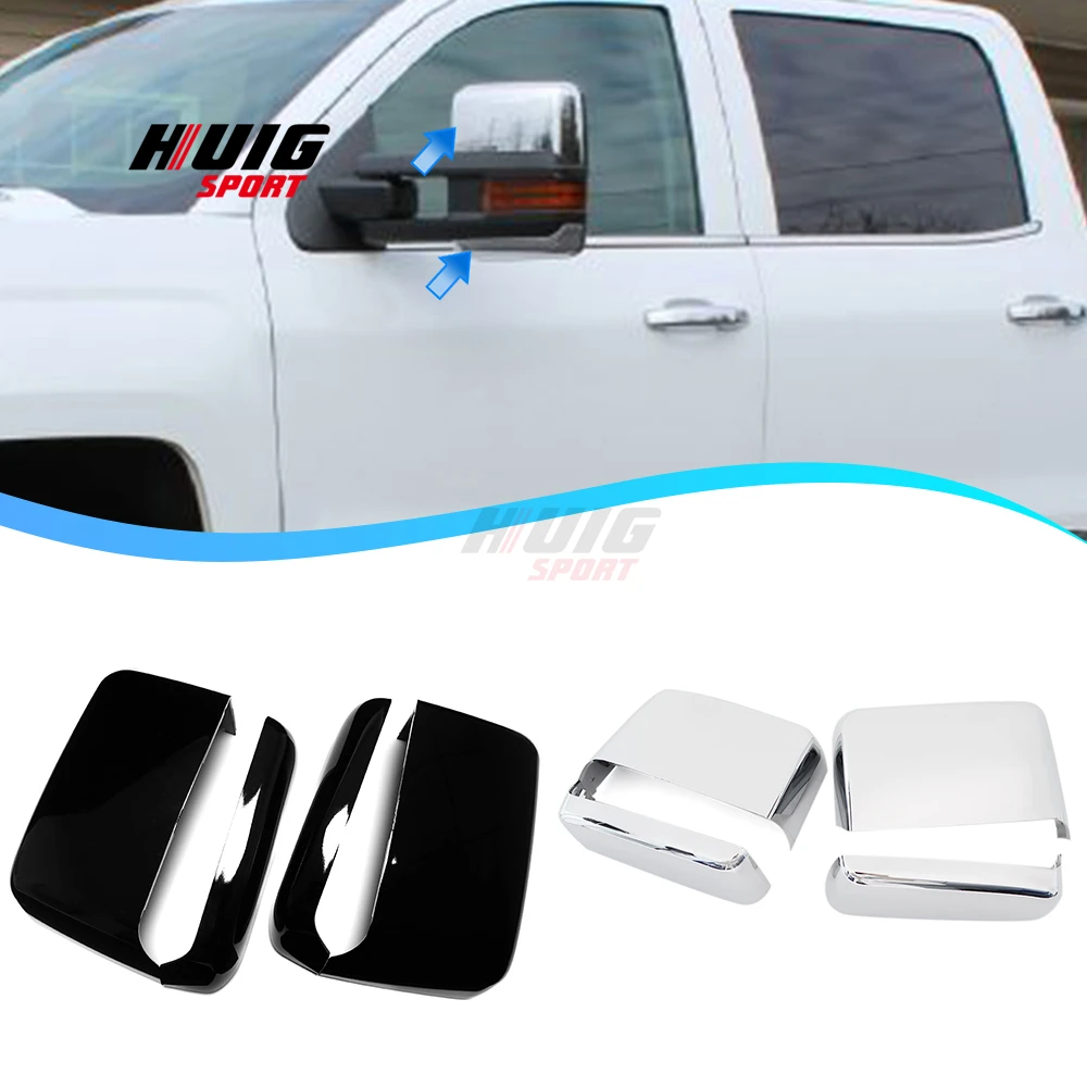 

4Pcs Plastic For Chevy Silverado 2014-2018 Exterior Car Side Wing Rear View Mirror Shell Cover Trim For GMC Sierra 2014-2018