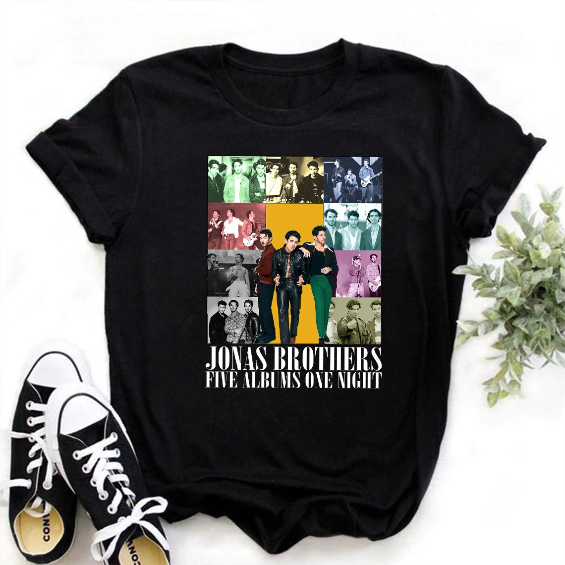 ريترو جوناس براذرز الشارع الشهير تي شيرت Harajuku الملابس موضة الفتيات تي شيرت قصير الأكمام الصيف المحملة عادية أنثى بلوزة مستديرة العنق