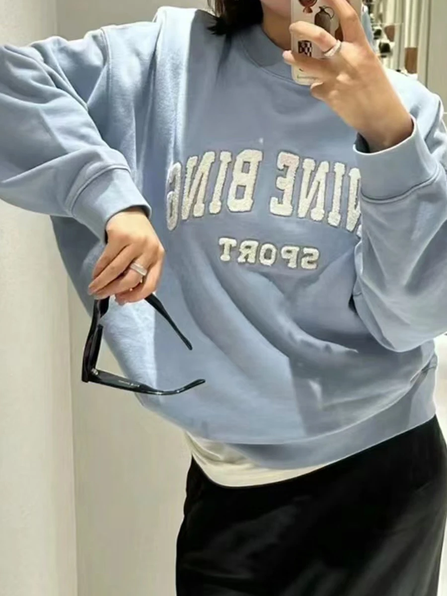 New Letter Embroidred Sweatshirt Women 2024 Autumn O Neck Luxury Long Sleeve Hoodies Sweatshirts Casual Fashion Pullovers Tops