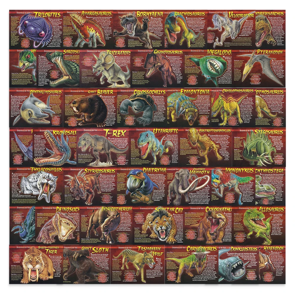 

10/30/60pcs Prehistoric Extinct Animal Encyclopedia Stickers Sabretooth Dinosaur Cartoon Sticker Laptop Phone Luggage Decals Toy