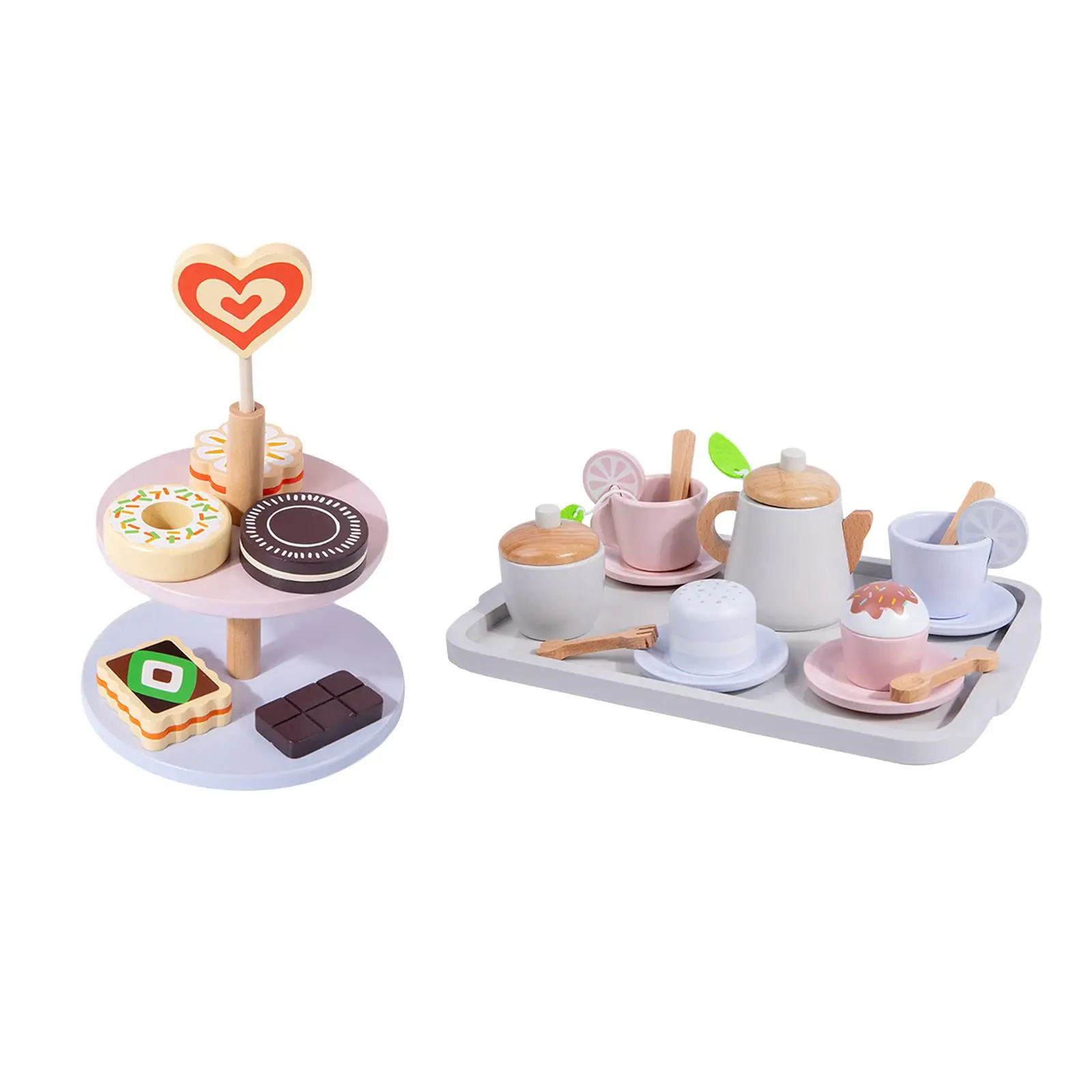 Jouet artisanal en bois pour enfants d'âge alth, Tea Party, Dessert, Afternoon Tea Party, Montessori, garçons, filles, 3, 4, 5 ans