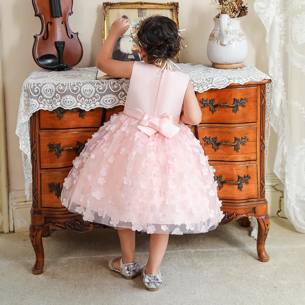 Bebê meninas princesa vestido de festa de casamento da criança aniversário babados vestido infantil applique flor tule tutu pageant vestidos