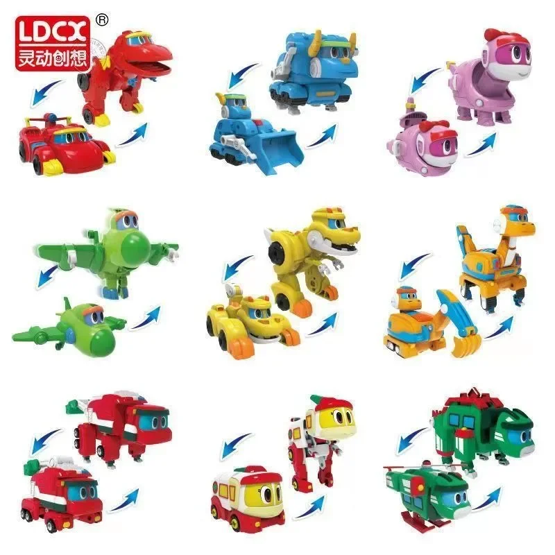 12pcs/set Min Gogo Dino Deformation Robot to Dinosaur Toy Action Figures Transformation Car Airplane Motorboat Crane toys