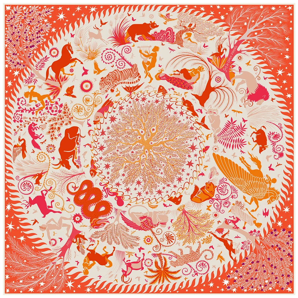 90CM New Silk Scarf Women Animal Print Square Scarves Head Echarpes Silk Foulards Femme Wraps Beach Shawls Bandana Lady Hijabs