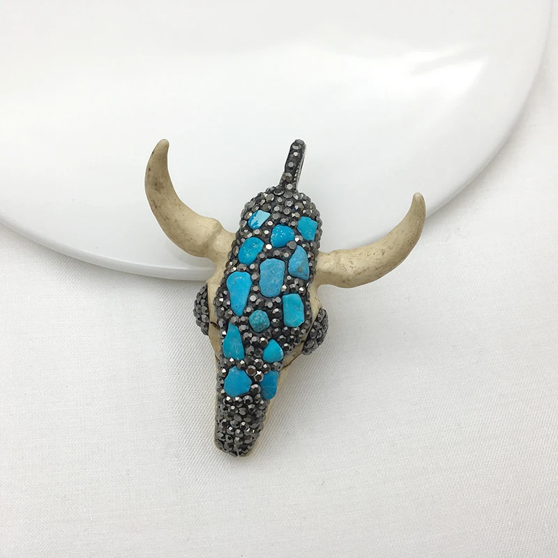 1 piece oxhead bull buffalo head pendant,with rhinestone crystal Zircons Paved Charms for DIY jewelry necklace making