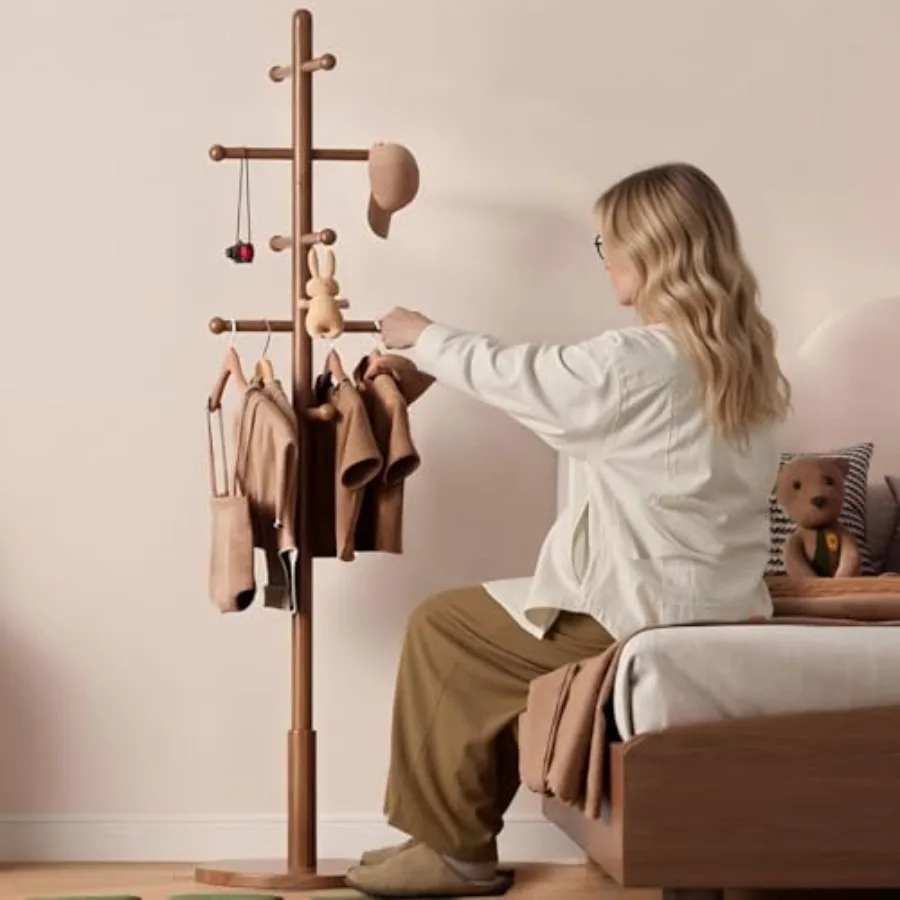 Solid Wood Rk Freandinwi 0 Hoo Tree Freandin3 Adable Heights For Hats Handbags D For Entryway Bedroom Office Nut-image