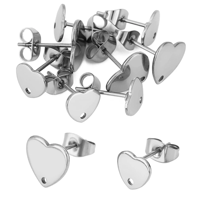 20pcs Stainless Steel Star Heart Studs for DIY Jewellery Making