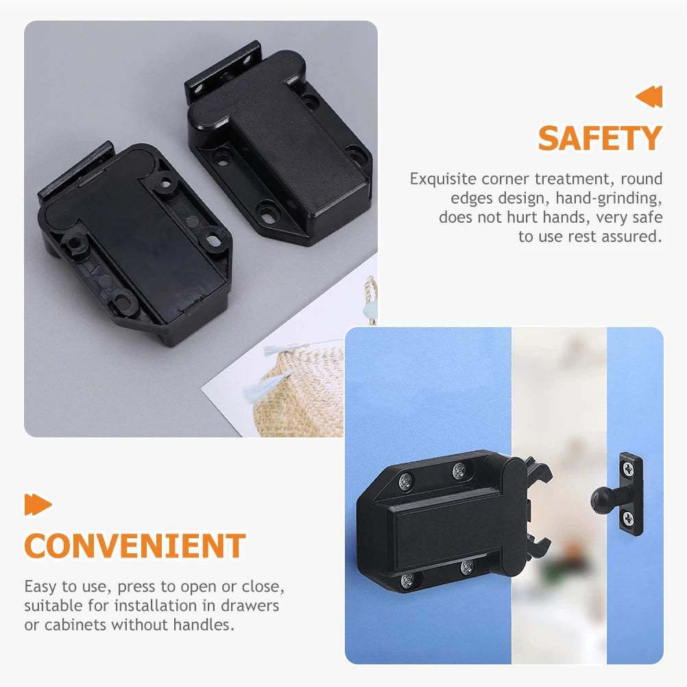 

5pcs Cabinet Door Latches Black Push Open Close Locks Kitchen Bedroom Furniture Hidden DoorLatch Safe Material