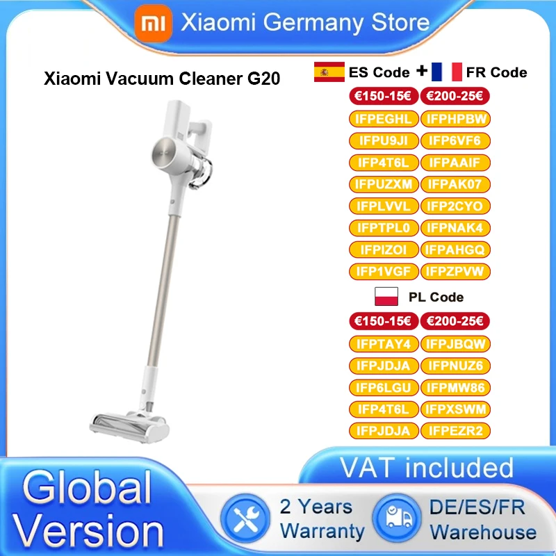 Global Version Xiaomi Vacuum Cleaner G20 150AW Suction LED Searchlight Long Battery Life Versatile
