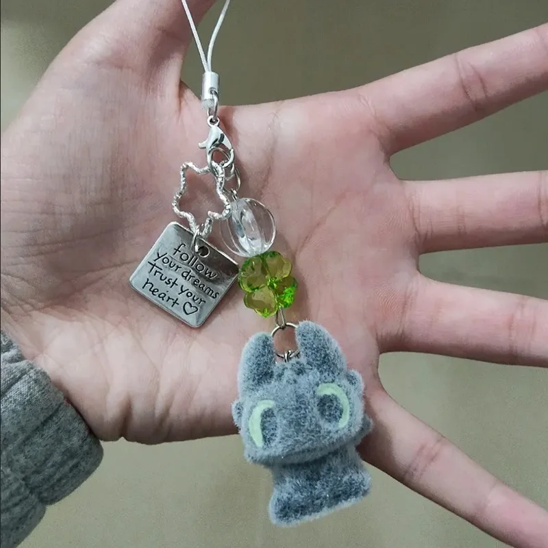 Cute Potdemiel Toothless And Light Fury Flocked Plush Cartoon Bag Pendant Keychain Decoration Doll Trendy Toys Surprise Gifts image 5