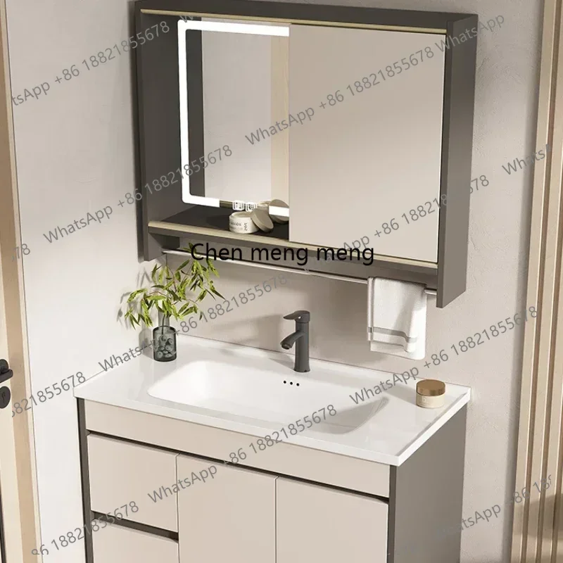S178 Intelligent Mirror Solid Wood Bathroom Cabinet Ceramic Integrated Basin Bathroom Hand Washing Combination Hotel Furniture