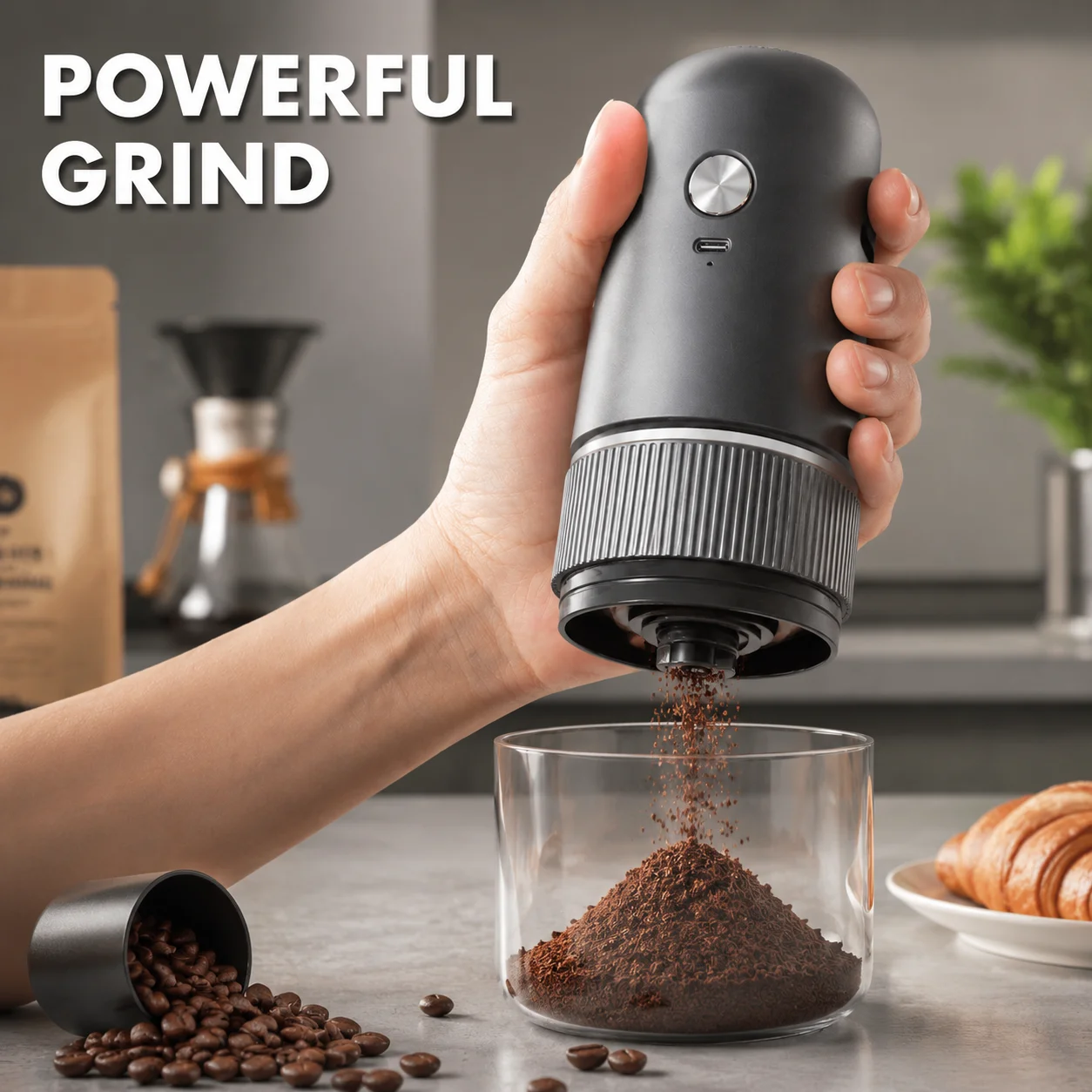 Portable Electric Coffee Grinder USB Rechargeable Coffee Bean Grinder Mill Adjustable Coarseness for Home Office Outdoor Camping
